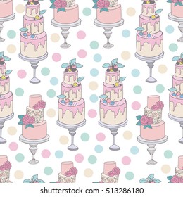 Cute cakes vector illustrations seamless pattern