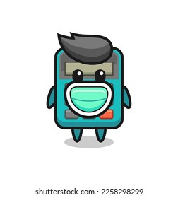 cute calculator cartoon wearing a mask , cute style design for t shirt, sticker, logo element