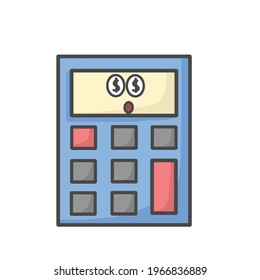 Cute Calculator Character Flat Cartoon Vector Template Design Illustration