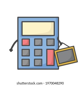 Cute Calculator Character Flat Cartoon Vector Template Design Illustration