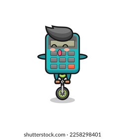 The cute calculator character is riding a circus bike , cute style design for t shirt, sticker, logo element