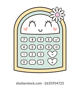 Cute calculator clipart, groovy school supplies, back to school hand drawn vector illustration in flat style	
