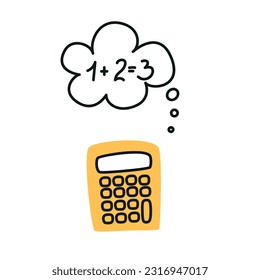 cute calculator drawn in doodle style isolated on white