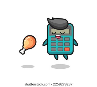 cute calculator floating and tempted because of fried chicken , cute style design for t shirt, sticker, logo element