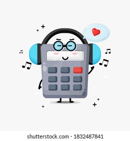 Cute calculator mascot listening to music