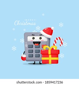 Cute calculator mascot wishes you a Merry Christmas