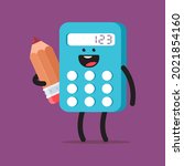 Cute calculator with pencil vector cartoon character isolated on background.