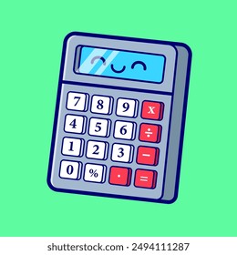 Ilustración del Vector de dibujos animados de la sonrisa de la calculadora linda. Concepto de ícono de negocios de finanzas Vector de Premium aislado. Estilo plano de dibujos animados