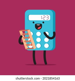 Caricatura vectorial de calculadora pequeña aislada en el fondo.
