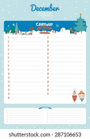 Cute Calendar 2016 Template. Happy Birthday Diary with Vector Character and Funny Illustrations Animals and Kids. Trendy Season Holidays Backgrounds. Good Organizer and Schedule with place for Notes