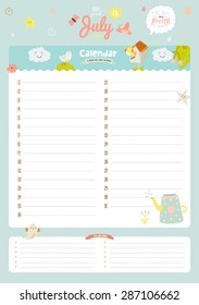 Cute Calendar 2016 Template. Happy Birthday Diary with Vector Character and Funny Illustrations Animals and Kids. Trendy Season Holidays Backgrounds. Good Organizer and Schedule with place for Notes