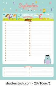 Cute Calendar 2016 Template. Happy Birthday Diary with Vector Character and Funny Illustrations Animals and Kids. Trendy Season Holidays Backgrounds. Good Organizer and Schedule with place for Notes