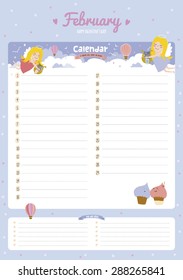 Cute Calendar 2016 Template. Happy Birthday Diary with Vector Character and Funny Illustrations Animals and Kids. Trendy Season Holidays Backgrounds. Good Organizer and Schedule with place for Notes