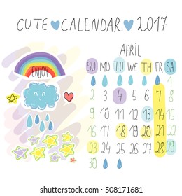 Cute calendar 2017. April.