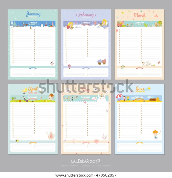 Cute Calendar 17 Template Happy Birthday Stock Vector Royalty Free