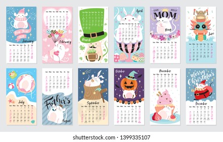 Cute Calendar 2020 Vector Illustration Stock Vector (Royalty Free ...