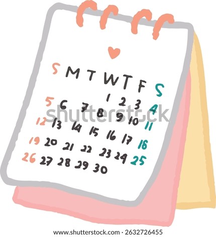 Cute calendar doodle hand drawn illustration style for planner, journaling, asset, graphic element. Pastel color of calendar clip art.