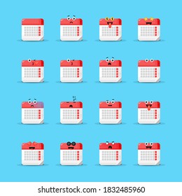 Cute calendar with emoticons set