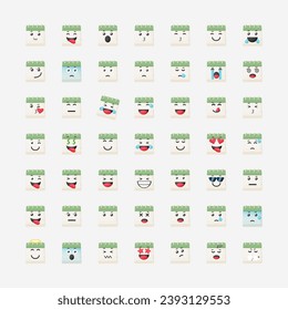 Cute calendar with emoticons vector icon illustration