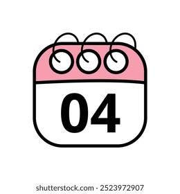 Lindo icono de calendario. Dibujado a mano ilustración de un planificador de día rosa aislado sobre un fondo transparente. Icono de calendario con el día 04.