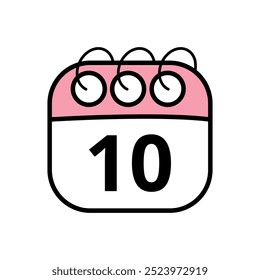 Cute calendar icon. Hand drawn illustration of a pink day planner isolated on a transparent background. Calendar icon with day 10.