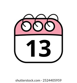Cute calendar icon. Hand drawn illustration of a pink day planner isolated on a transparent background. Calendar icon with day 13.