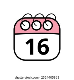 Ícone de calendário bonito. Ilustração desenhada à mão de um planejador de dia rosa isolado em um fundo transparente. Ícone de calendário com dia 16.