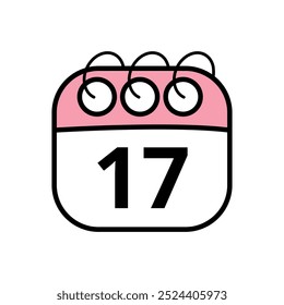 Cute calendar icon. Hand drawn illustration of a pink day planner isolated on a transparent background. Calendar icon with day 17.