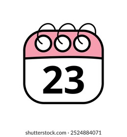 Cute calendar icon. Hand drawn illustration of a pink day planner isolated on a transparent background. Calendar icon with day 23.