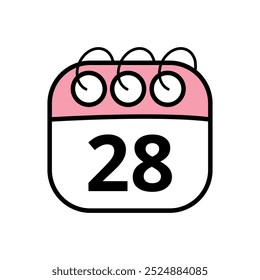 Ícone de calendário bonito. Ilustração desenhada à mão de um planejador de dia rosa isolado em um fundo transparente. Ícone de calendário com dia 28.