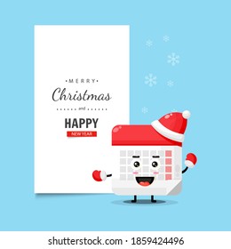 Cute calendar mascot with Christmas and New Year wishes