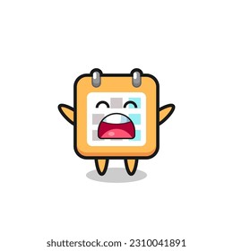 cute calendar mascot with a yawn expression , cute style design for t shirt, sticker, logo element