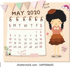 Cute Calendar May 2020 Illustration Vector