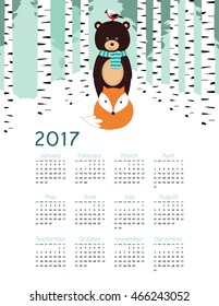 Cute calendar for New Year 2017