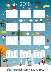 Cute calendar for the New Year 2018