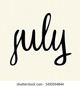 
Cute calendar with patterns. Month July. Summer season. On the background of sand. Maritime theme calendar. Vector illustration. Lettering. Handwritten.