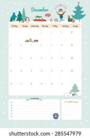 Cute Calendar Template for 2016. Beautiful Diary with Vector Character and Funny Illustrations Animals and Kids. Trendy Season Holidays Backgrounds. Good Organizer and Schedule with place for Notes