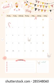 Cute Calendar Template for 2016. Beautiful Diary with Vector Character and Funny Illustrations Animals and Kids. Trendy Season Holidays Backgrounds. Good Organizer and Schedule with place for Notes