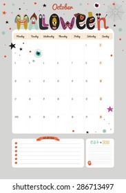 Cute Calendar Template for 2016. Beautiful Diary with Vector Character and Funny Illustrations Animals and Kids. Trendy Season Holidays Backgrounds. Good Organizer and Schedule with place for Notes