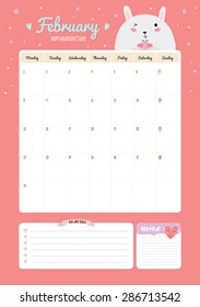 Cute Calendar Template for 2016. Beautiful Diary with Vector Character and Funny Illustrations Animals. Trendy Season Holidays Backgrounds. Good Organizer and Schedule with place for Notes