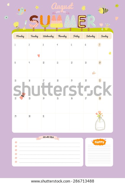 Cute Calendar Template 2016 Beautiful Diary Stock Vector (Royalty Free 