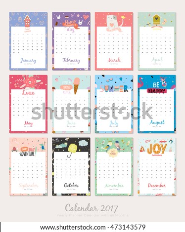 cute calendar template 2017 yearly planner のベクター画像素材