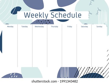 Cute Calendar Weekly Planner Template with Abstract Background Illustration. Organizer and Schedule.