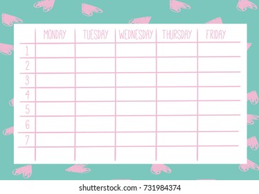 Cute Calendar Weekly Planner Template.  Organizer and Schedule.