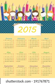 Cute calender on 2015 year with happy kids