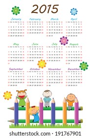 Cute calender on 2015 year with happy kids