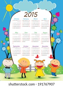 Cute calender on 2015 year with happy kids