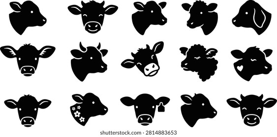 Cute Calf Head Silhouette Vector Collection Baby Cow Dairy Farm Logo
