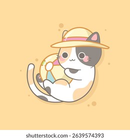 cute calico cat playing ball in the beach summer
