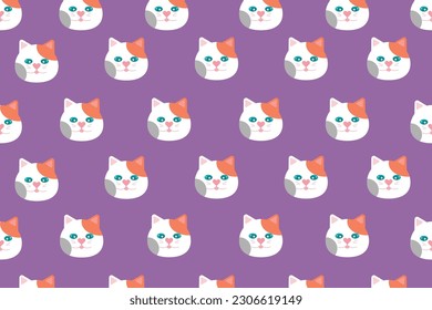 cute calico cat seamless pattern on a purple background, random calico cat, cute pet vector